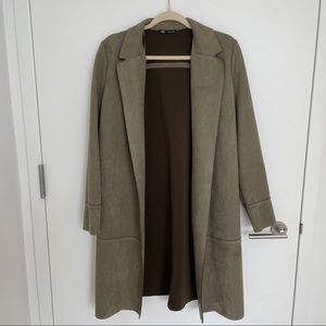 nwot zara unlined suede mid length jacket coat